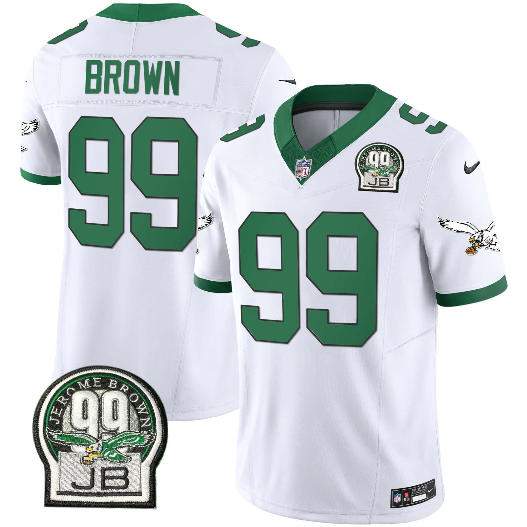 Men Philadelphia Eagles #99 Brown White 2024 Nike Jerome Brown Patch Alternate Limited NFL Jersey